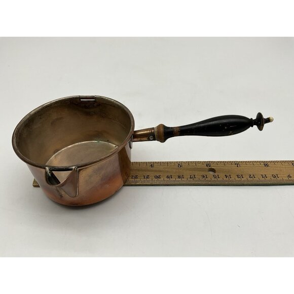 Antique Swedish Copper Ware Cooking Pot with Lid 8 inches Long x 2 Inches High - Picture 8 of 12